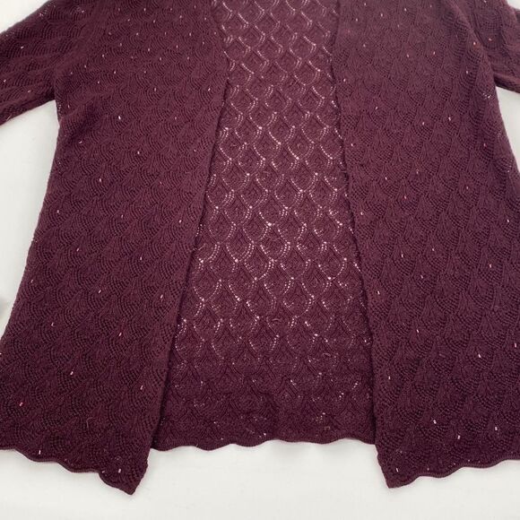 Iceberg Made In Italy 100% Wool Pointelle Cardigan Lightweight Beaded Open Front - Picture 3 of 12
